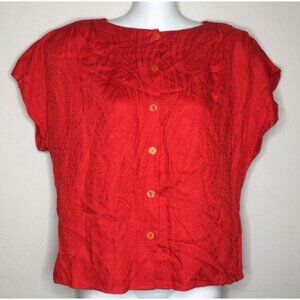 Vintage Womens Melrose Red Blouse Padded Shoulders Work Office Church Size 13/14